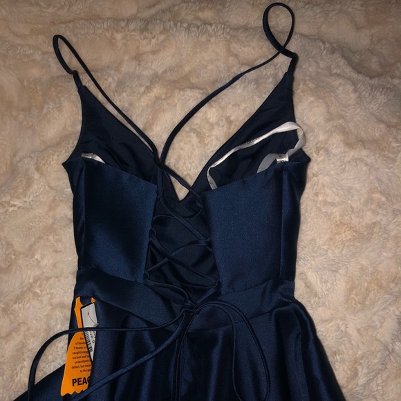 Navy Blue Floor-length Prom Dress - Picture 2 of 5
